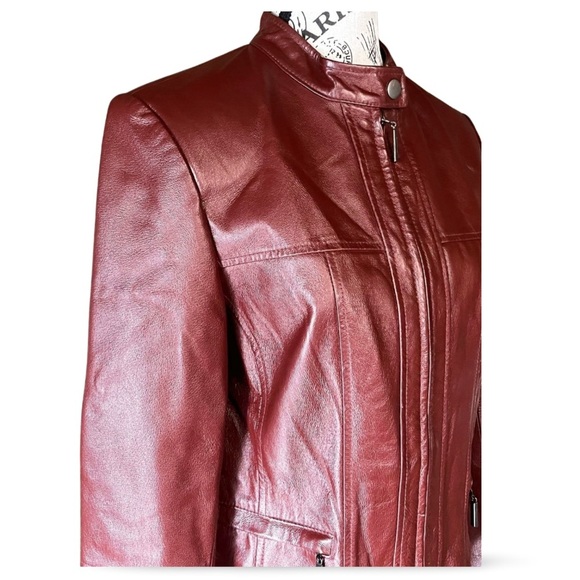 Y2K Marie Claire Moto Red Genuine Leather Jacket Size M - Picture 2 of 6